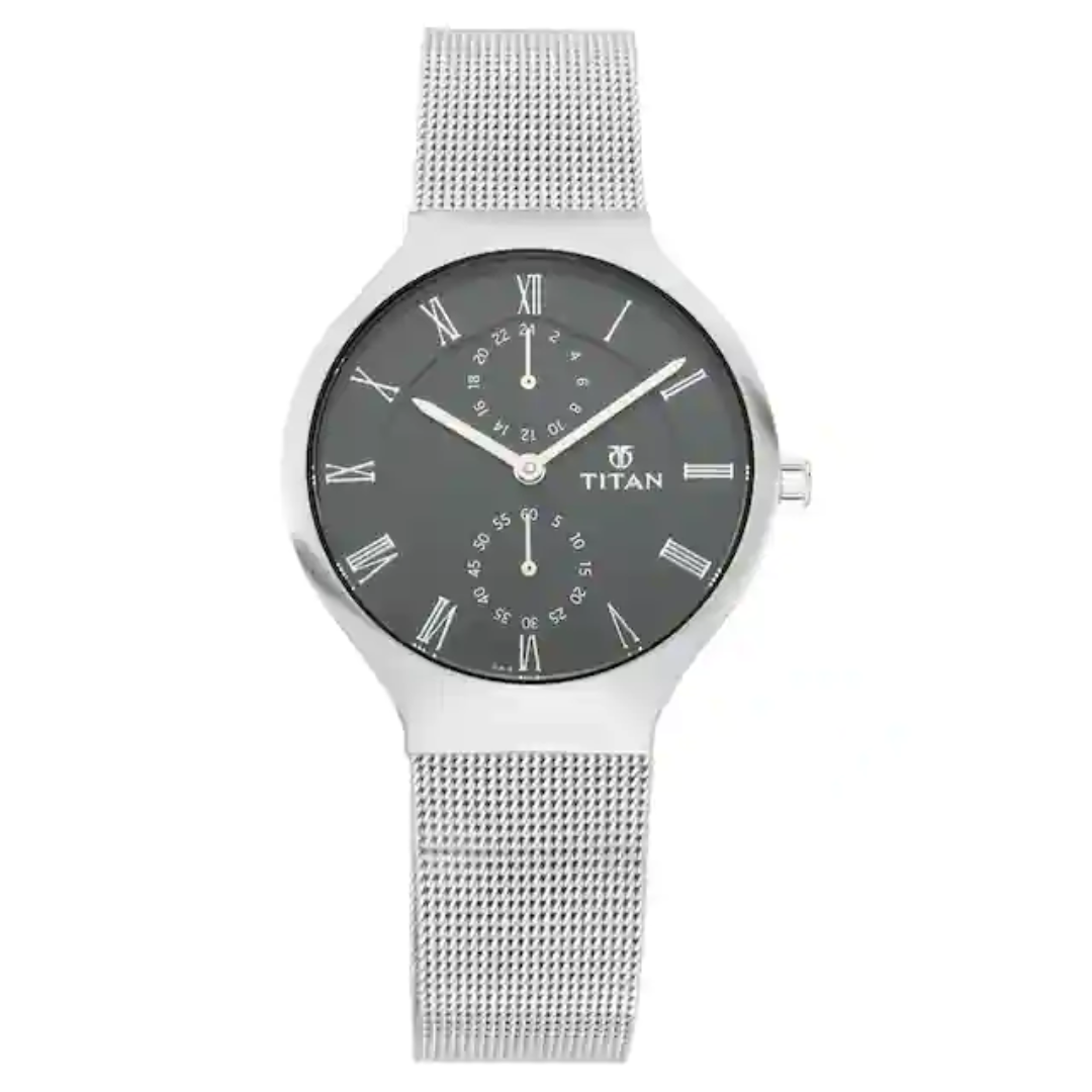 Titan Workwear Watch with Black Dial & Metal Strap NP95068SM01 - KRISHNA WATCH COMPANY