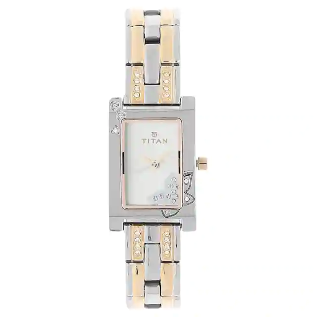 Titan Silver Dial Two Toned Metal Strap Watch NP9716KM01 - KRISHNA WATCH COMPANY