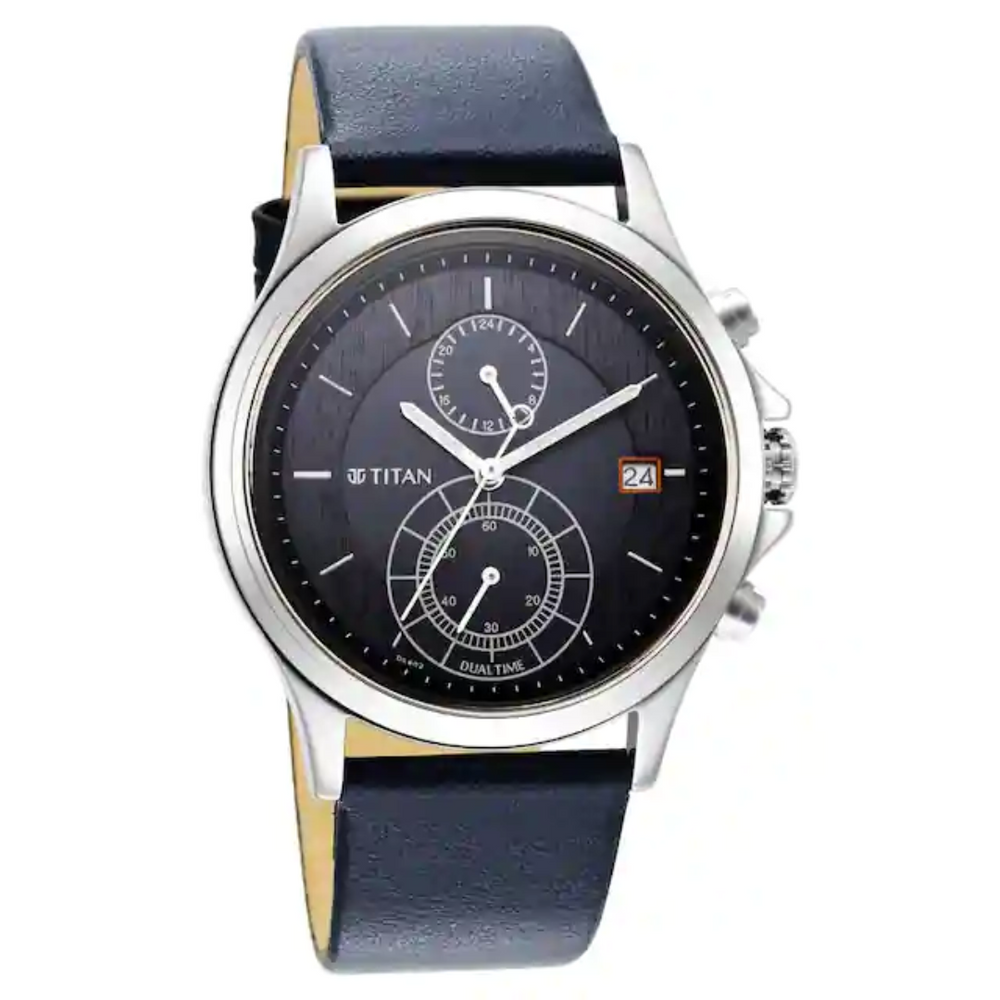 Titan Workwear Blue Dial Blue Leather Strap Watch - 1870SL01 - KRISHNA WATCH COMPANY