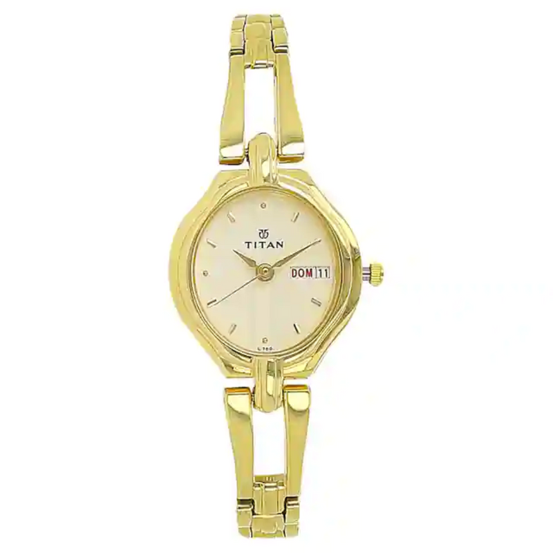 Titan White Dial Golden Stainless Steel Strap Watch NP2345YM01 - KRISHNA WATCH COMPANY