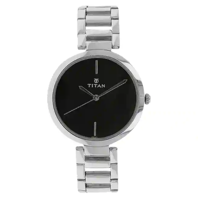 Titan Black Dial Silver Stainless Steel Strap Watch - 2480SM02