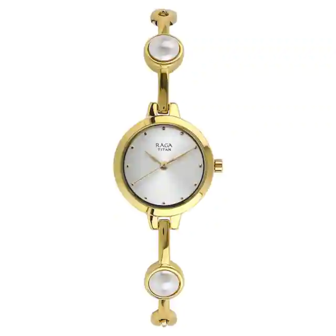 Titan Raga White Dial Golden Metal Strap Watch 2576YM01 - KRISHNA WATCH COMPANY