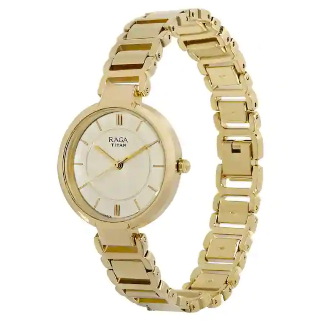 Titan Raga Viva Champagne Dial Metal Strap Watch NN2608YM01 (DH528) - KRISHNA WATCH COMPANY