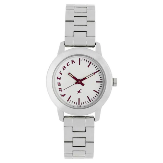 Fastrack Quartz Analog White Dial Stainless Steel Strap Watch for Girls NN68008SM01 (DH708)