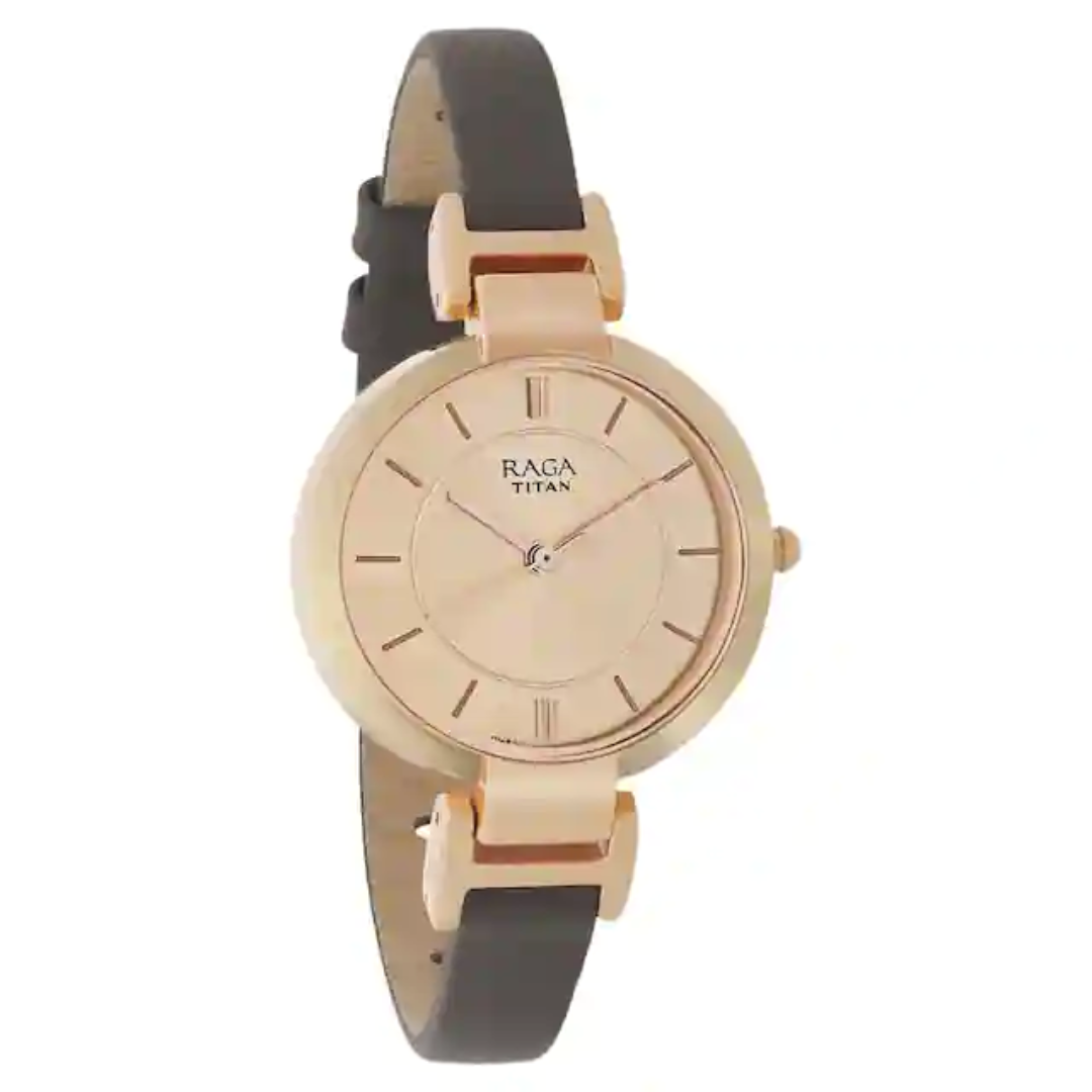 Titan Raga Viva Rose Gold Dial Leather Strap Watch NP2608WL01 - KRISHNA WATCH COMPANY