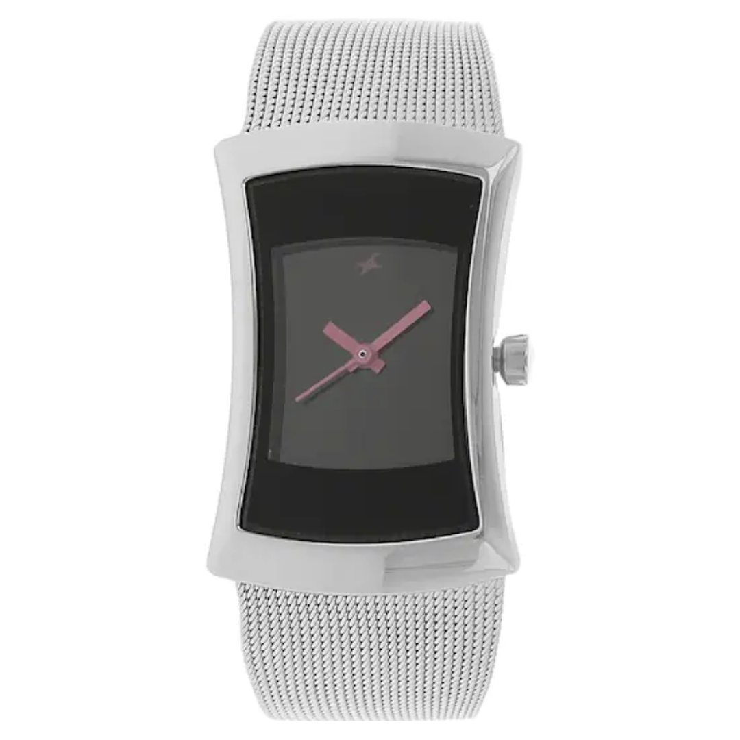 BLACK DIAL SILVER METAL STRAP WATCH NP6093SM01 - KRISHNA WATCH COMPANY
