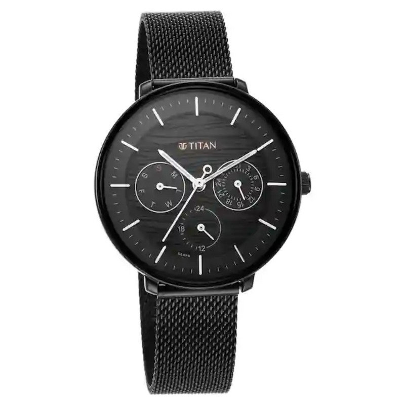 Titan Workwear Black Dial Black Stainless Steel Strap Watch NP2651NM02 - KRISHNA WATCH COMPANY