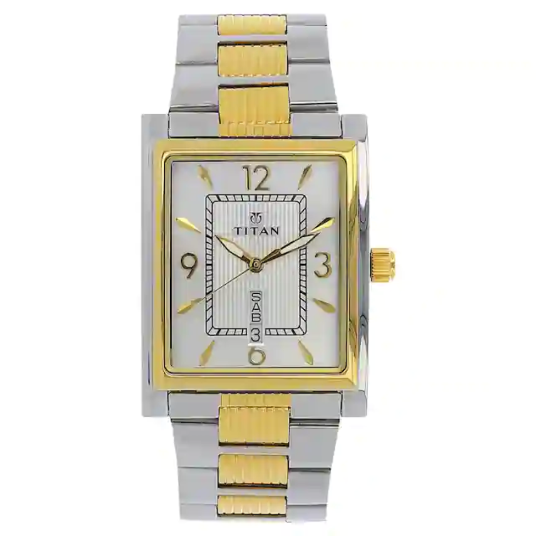 Titan Silver Dial Two Toned Stainless Steel Strap Watch NP90024BM03 (DF732) - KRISHNA WATCH COMPANY