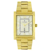 Titan Champagne Dial Golden Stainless Steel Strap Watch - 90024YM07