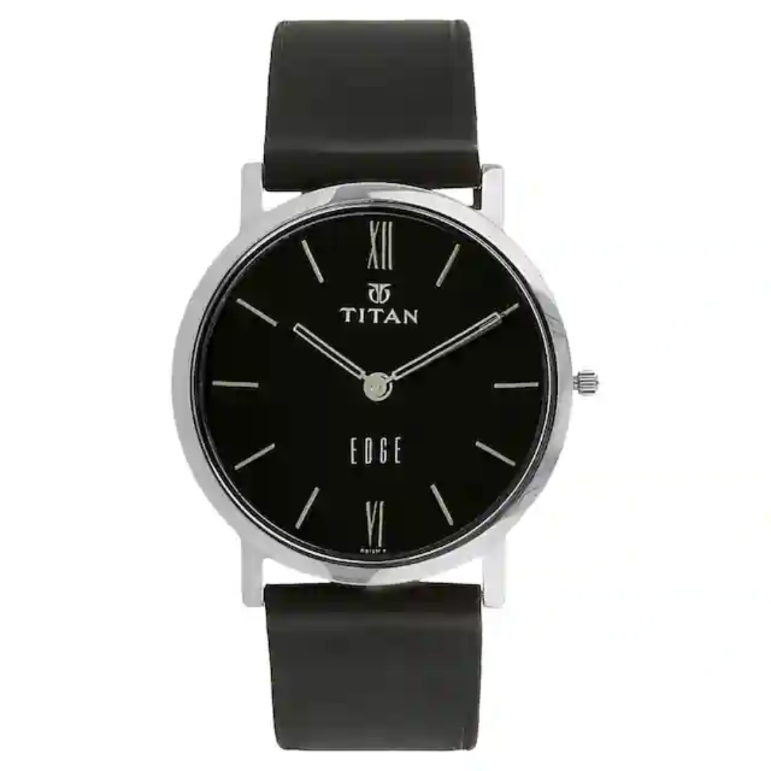 Titan Edge Black Dial Black Leather Strap Watch NN679SL02 - KRISHNA WATCH COMPANY
