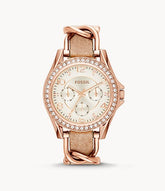 FOSSIL Riley Multifunction Rose-Tone & Sand Leather Watch - ES3466