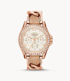 FOSSIL Riley Multifunction Rose-Tone & Sand Leather Watch - ES3466