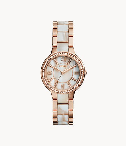 FOSSIL Virginia Rose-Tone & amp; Horn Acetate Watch - ES3716 - KRISHNA WATCH COMPANY