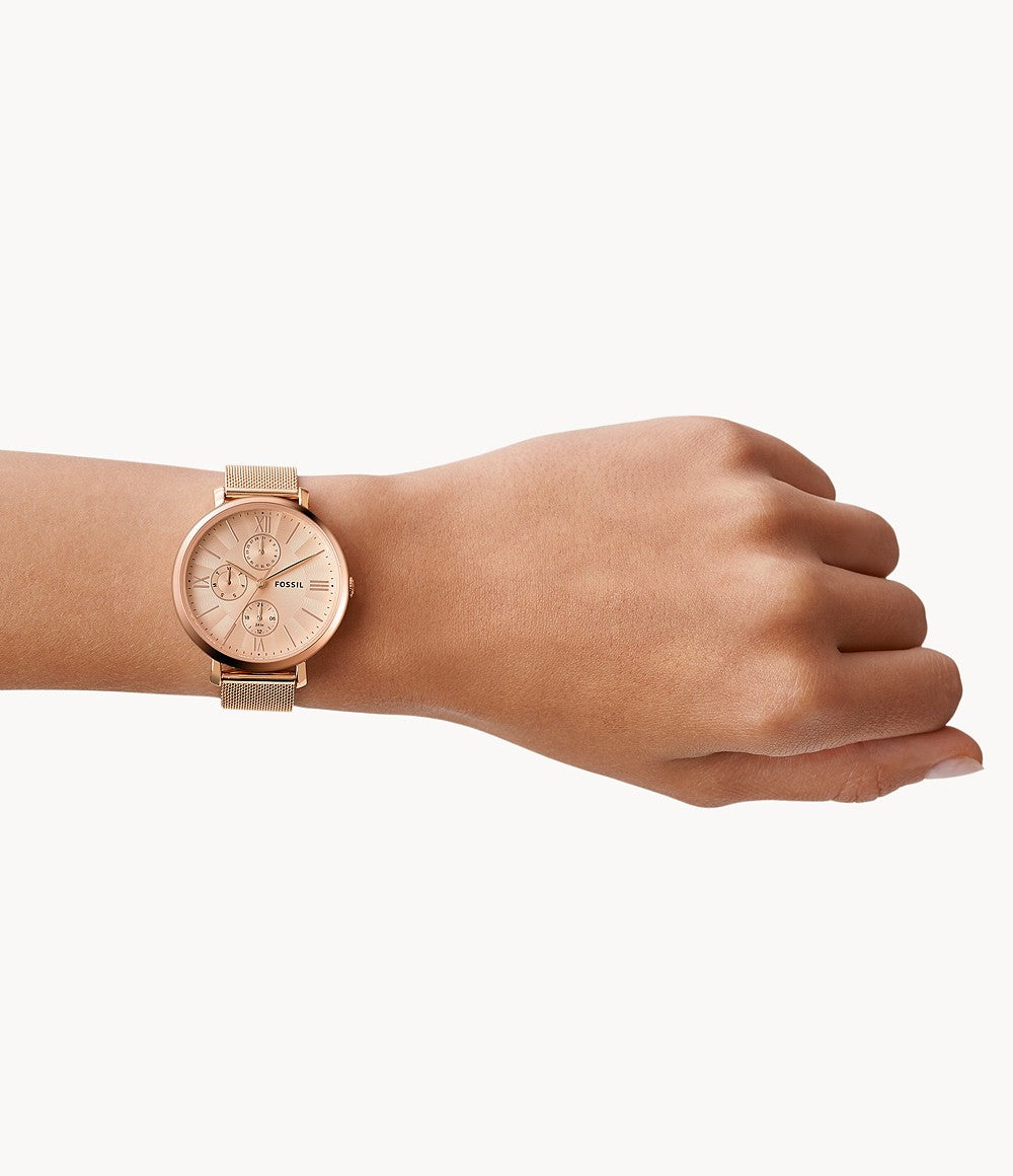 Jacqueline Multifunction Rose Gold-Tone Stainless Steel Mesh Watch ES5098 - KRISHNA WATCH COMPANY