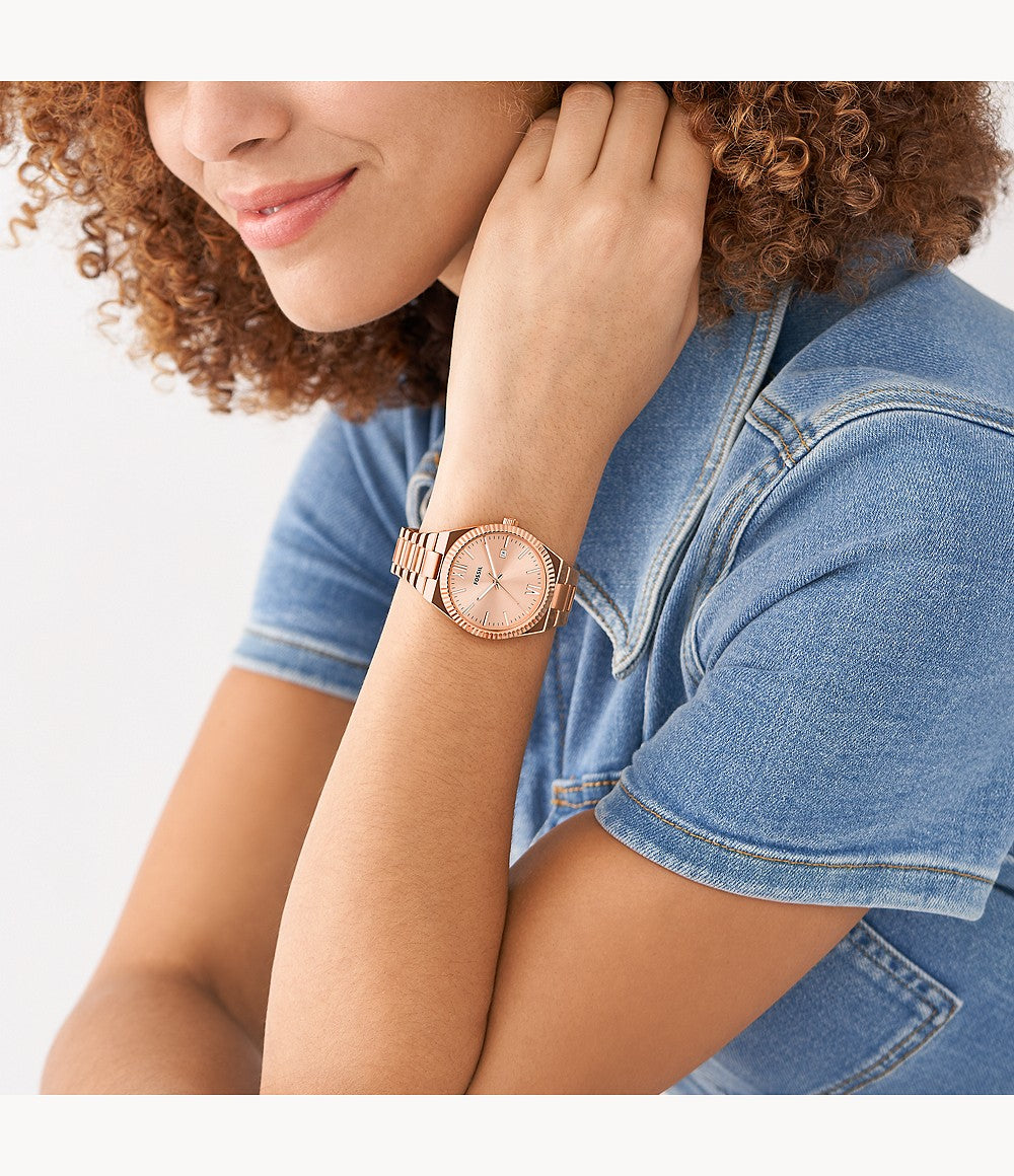 FOSSIL Scarlette Three-Hand Date Rose Gold-Tone Stainless Steel Watch ES5258 - KRISHNA WATCH COMPANY