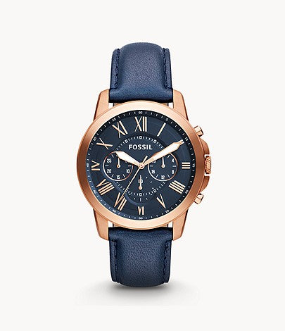 FOSSIL Grant Chronograph Navy Leather Watch - FS4835 - KRISHNA WATCH COMPANY