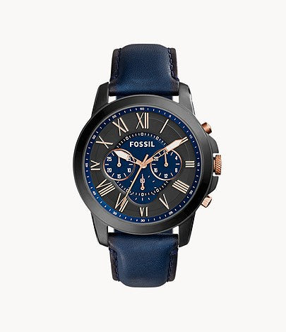 FOSSIL Grant Chronograph Navy Leather Watch FS5061 - KRISHNA WATCH COMPANY