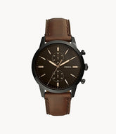 FOSSIL Townsman 44 mm Chronograph Brown Leather Watch- FS5437