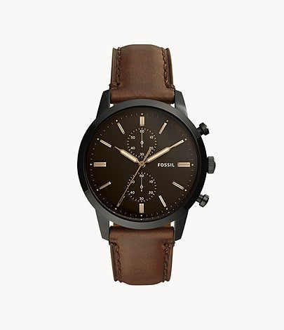 FOSSIL Townsman 44 mm Chronograph Brown Leather Watch-  FS5437