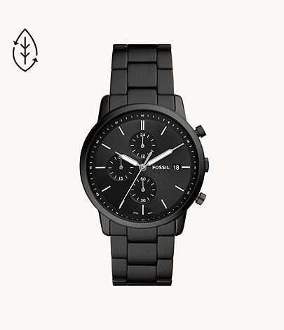 Minimalist Chronograph Black Stainless Steel Watch FS5848