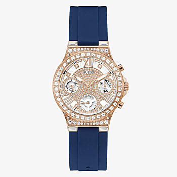 Guess Rose Gold Tone Case Blue Silicone Watch GW0257L3 - KRISHNA WATCH COMPANY