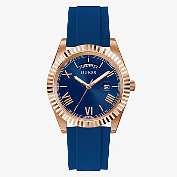 Rose Gold Tone Case Blue Silicone Watch GW0335G2