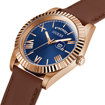 Guess Eco-Friendly Brown Leather Recycled Ultra Suede Strap Watch GW0353G2 - KRISHNA WATCH COMPANY