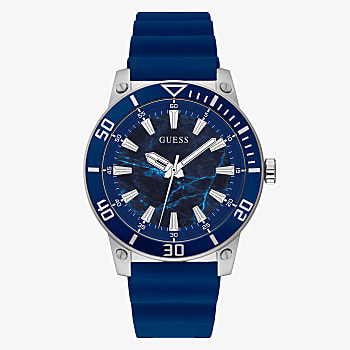 Guess Silver Tone Case Blue Silicone Watch GW0420G1 - KRISHNA WATCH COMPANY