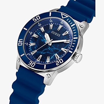 Guess Silver Tone Case Blue Silicone Watch GW0420G1 - KRISHNA WATCH COMPANY