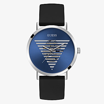 Guess Silver Tone Case Black Silicone Watch GW0503G2