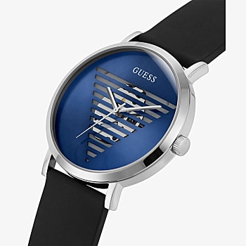 Guess Silver Tone Case Black Silicone Watch GW0503G2 - KRISHNA WATCH COMPANY