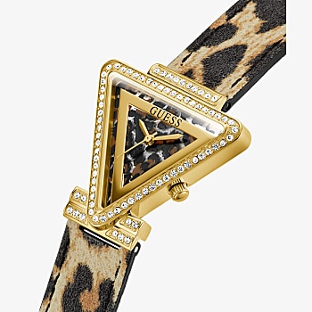 Gold Tone Case Animal Print Genuine Leather Watch GW0504L3 - KRISHNA WATCH COMPANY