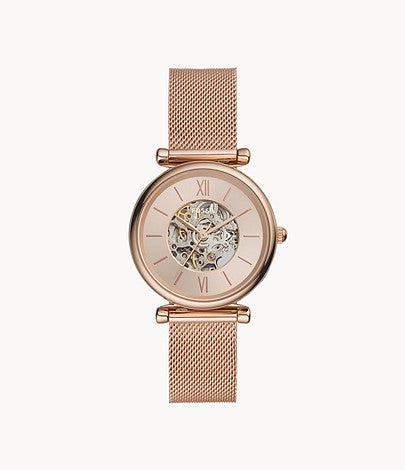 Carlie Automatic Rose Gold-Tone Stainless Steel Mesh Watch ME3175 - KRISHNA WATCH COMPANY