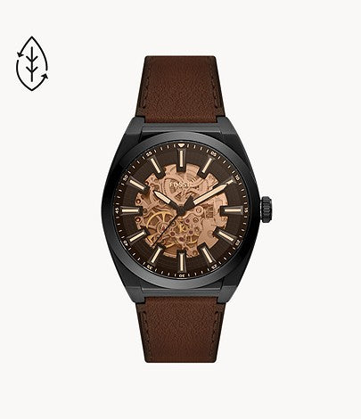 FOSSIL Everett Automatic Dark Brown Eco Leather Watch - ME3207
