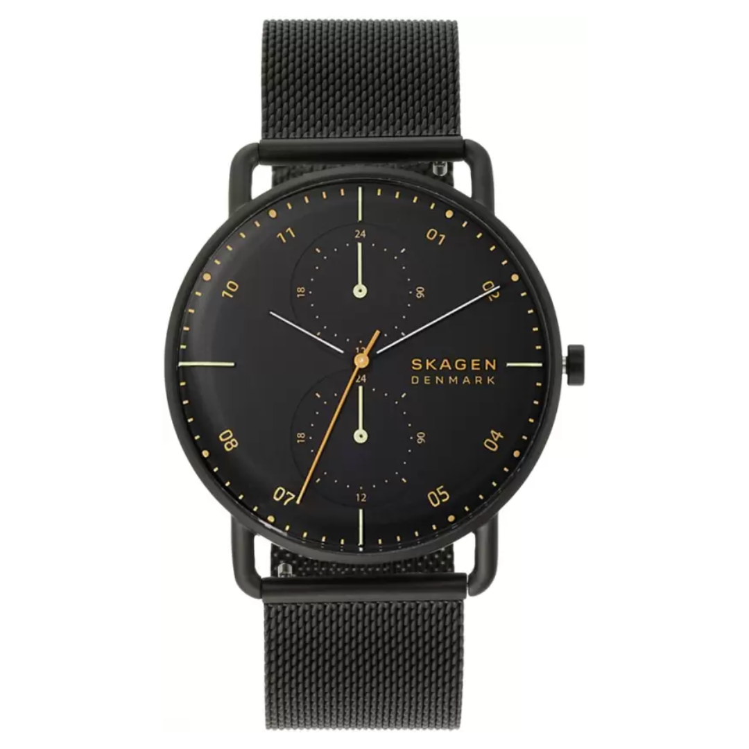Horizont Black Steel Mesh Dual Time Watch SKW6538 - KRISHNA WATCH COMPANY