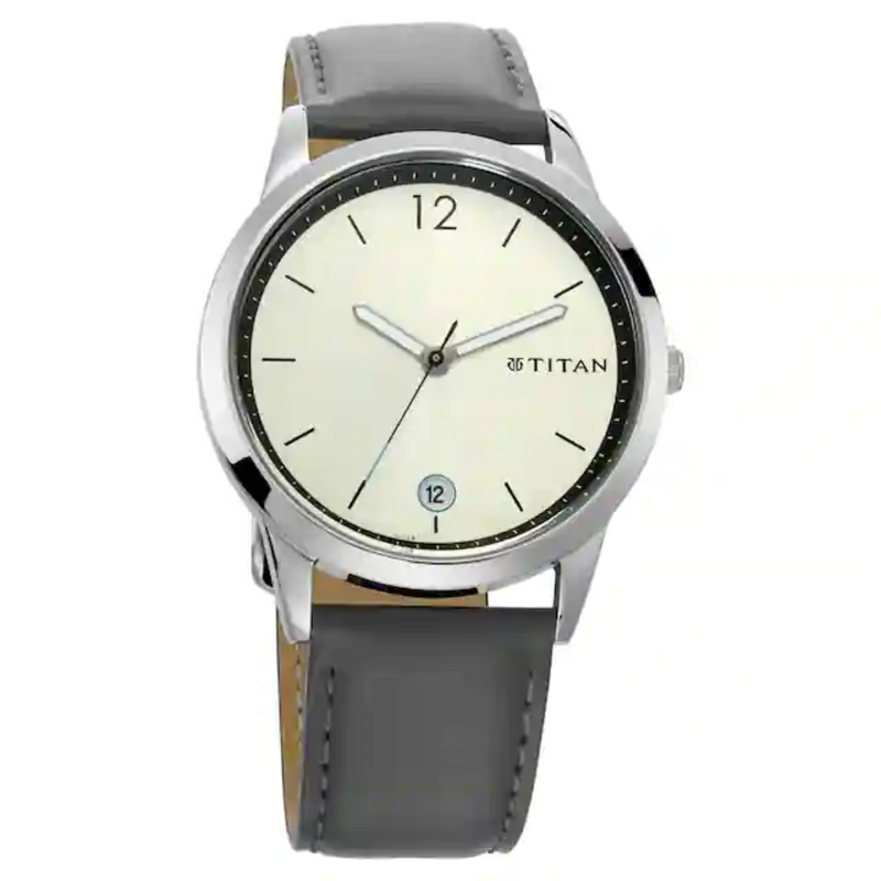 Titan Workwear Watch with Silver Dial & Leather Strap 1806SL03 - KRISHNA WATCH COMPANY