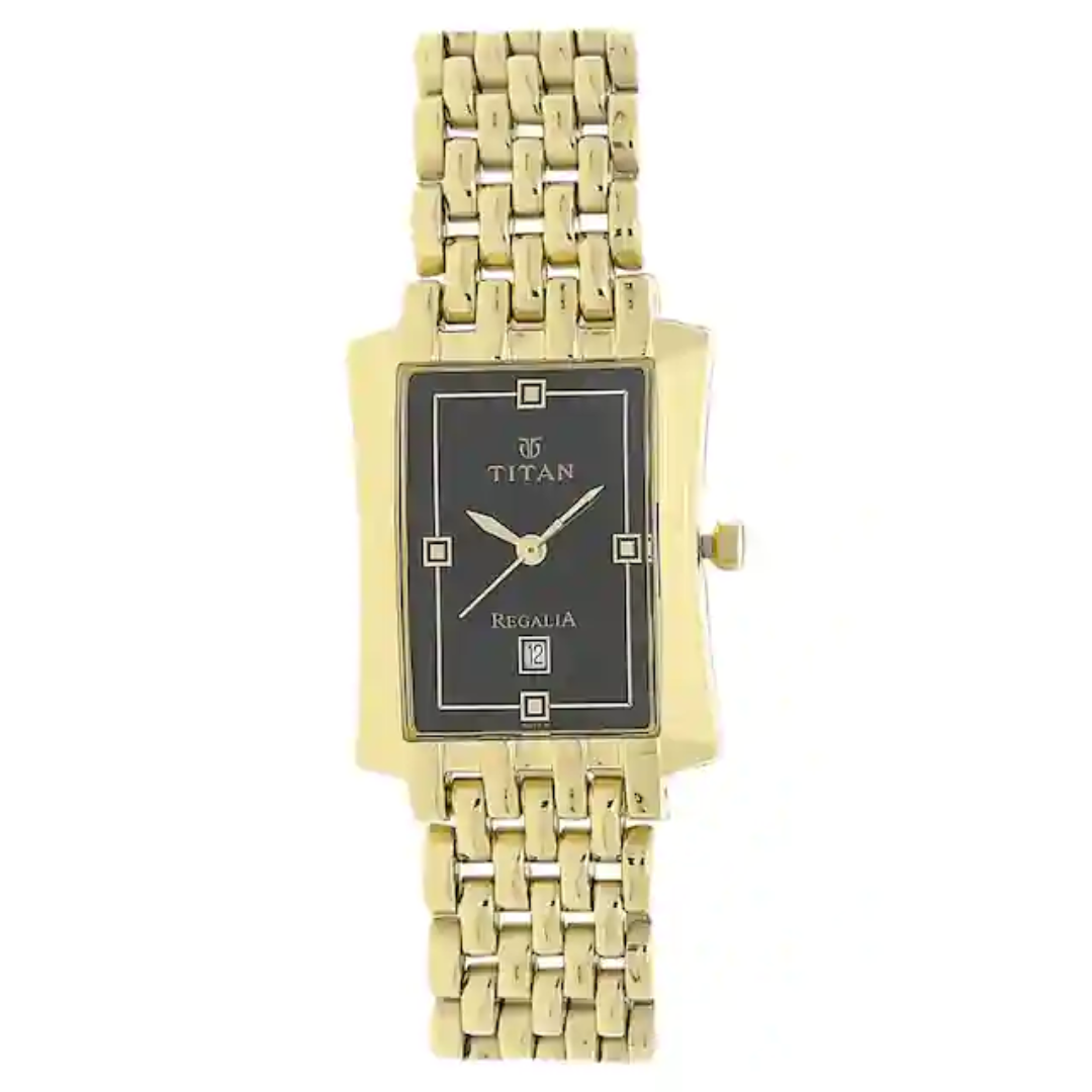 Titan Black Dial Golden Stainless Steel Strap Watch NN1927YM06 - KRISHNA WATCH COMPANY