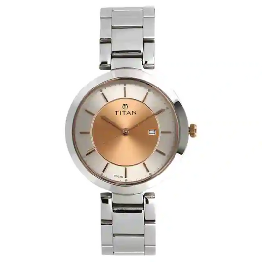 Titan Workwear Watch with Rose Gold Dial & Stainless Steel Strap 2480KM01 (DG326)