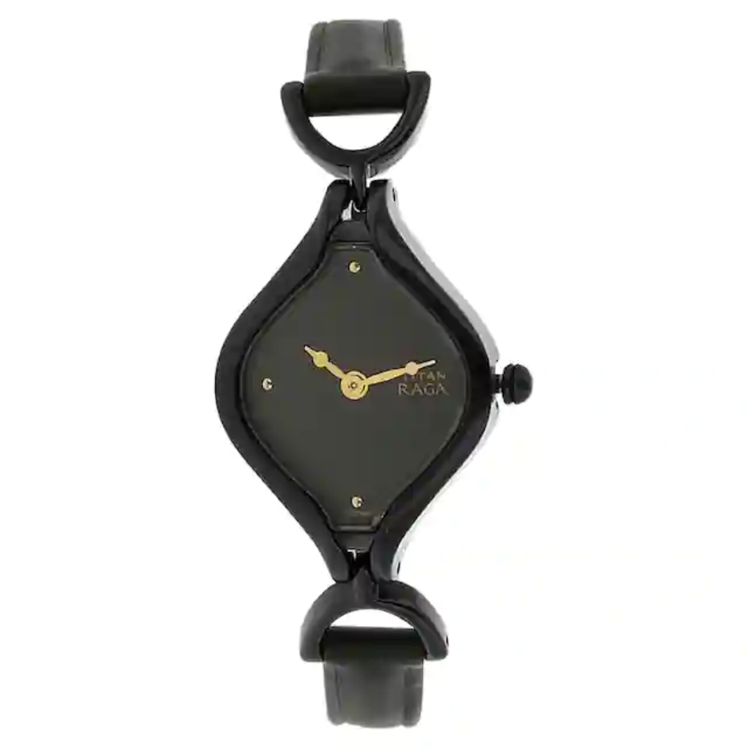 Titan Raga Black Dial Black Leather Strap Watch NN2531NL01 (DD709) - KRISHNA WATCH COMPANY