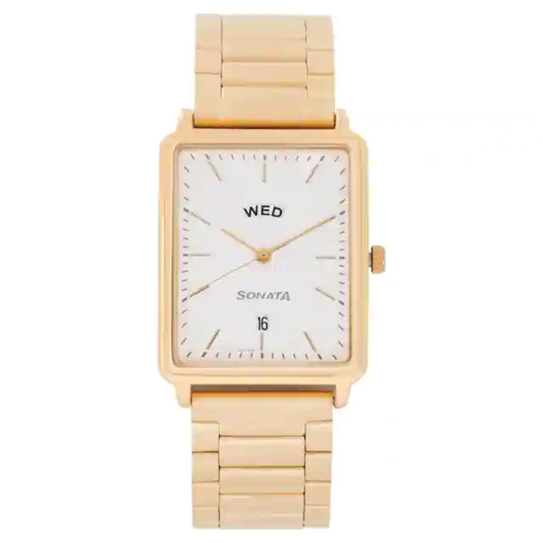 Essentials White Dial Analog Watch With Day And Date Function - 77084YM04 - KRISHNA WATCH COMPANY