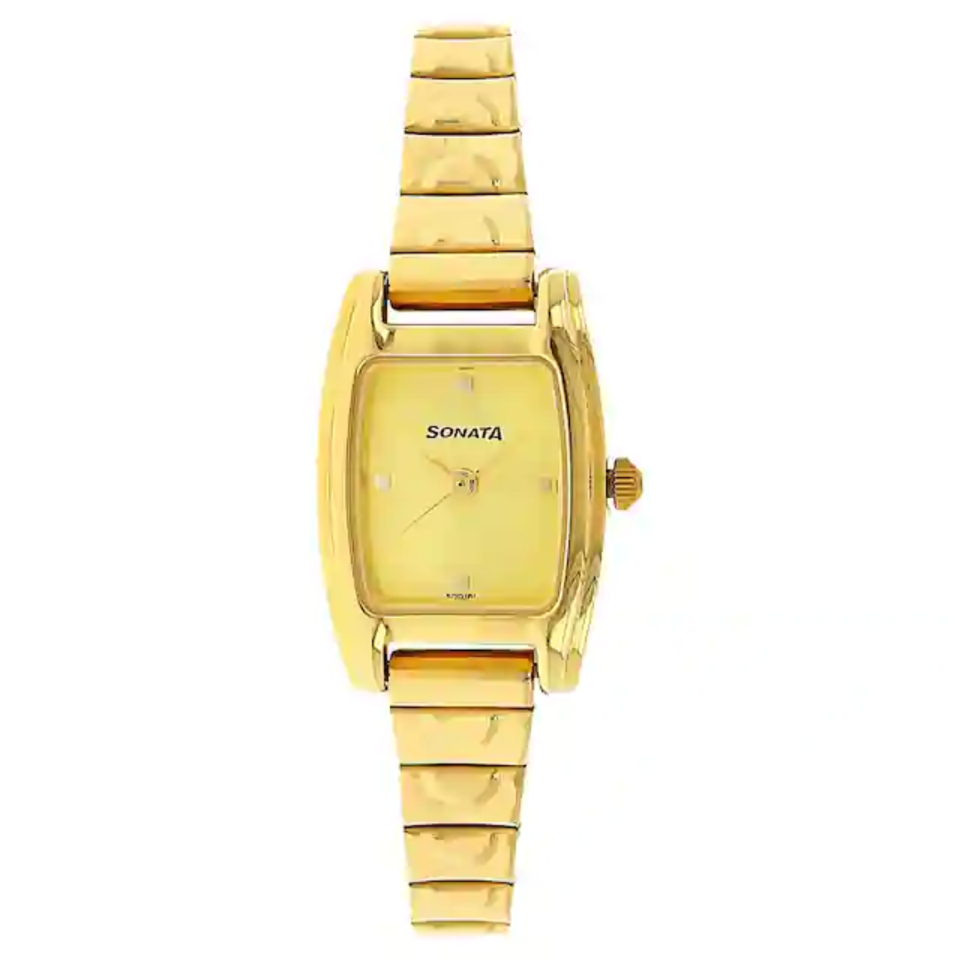 Sonata Champagne Dial Golden Stainless Steel Strap Watch NR8103YM01 - KRISHNA WATCH COMPANY