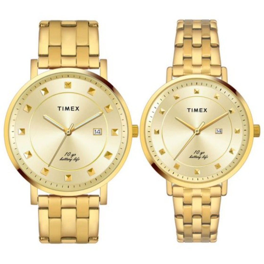 TIMEX ANALOG CHAMPAGNE DIAL PAIRS WATCH-TW00PR280 - KRISHNA WATCH COMPANY