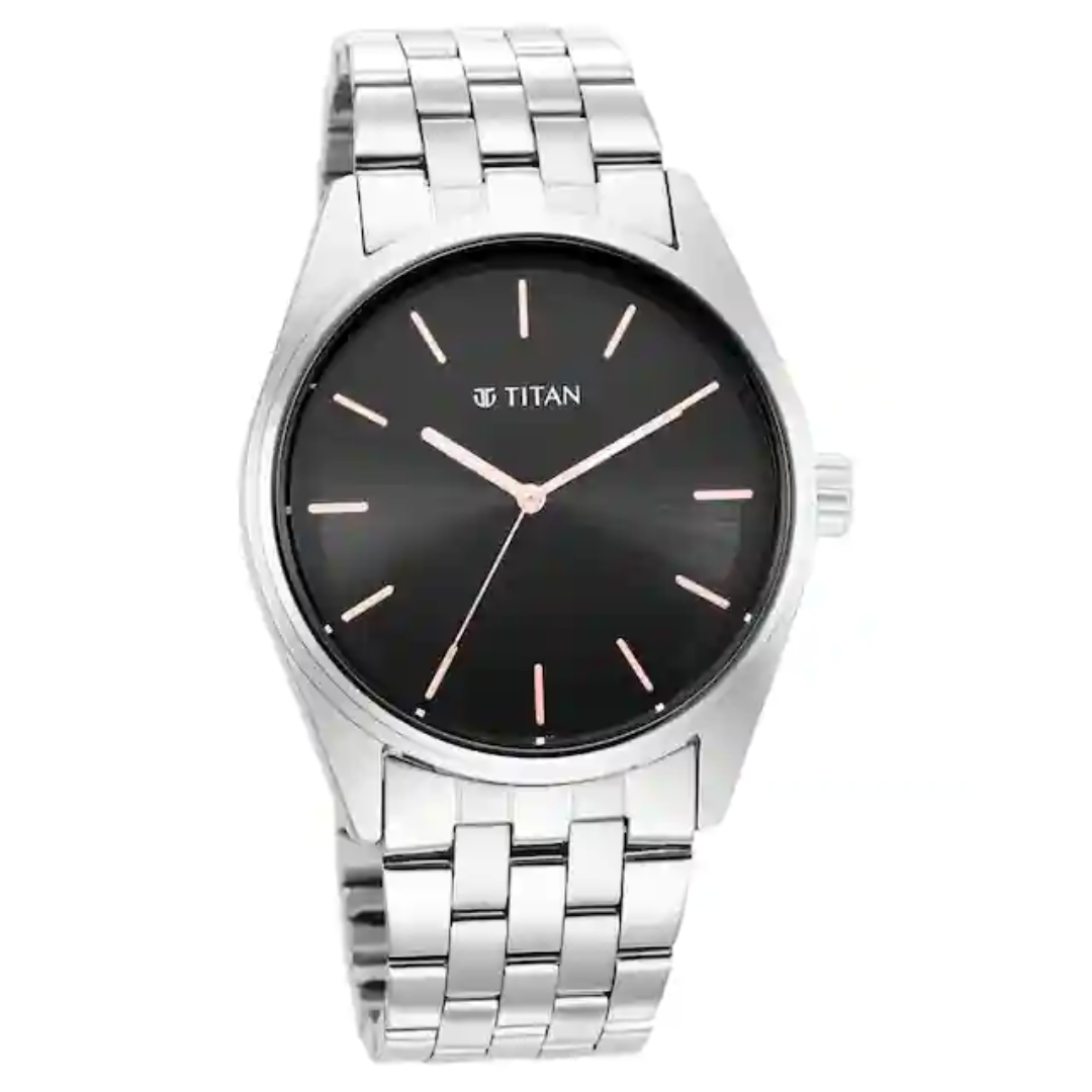 Titan Workwear Black Dial Stainless Steel Strap Watch - 1866SM01 - KRISHNA WATCH COMPANY