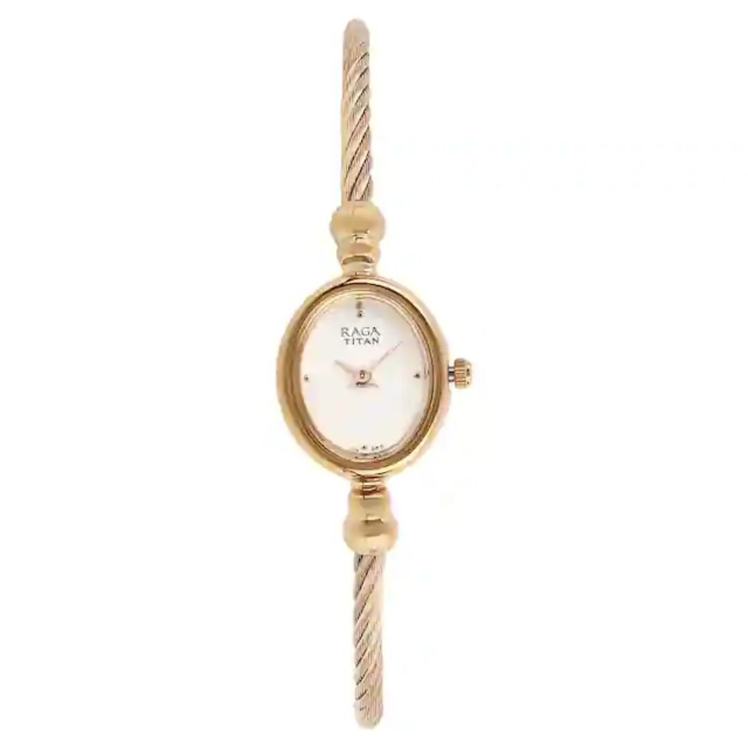Titan Raga White Dial Rose Gold Metal Strap Watch 197WM01(DG960) - KRISHNA WATCH COMPANY