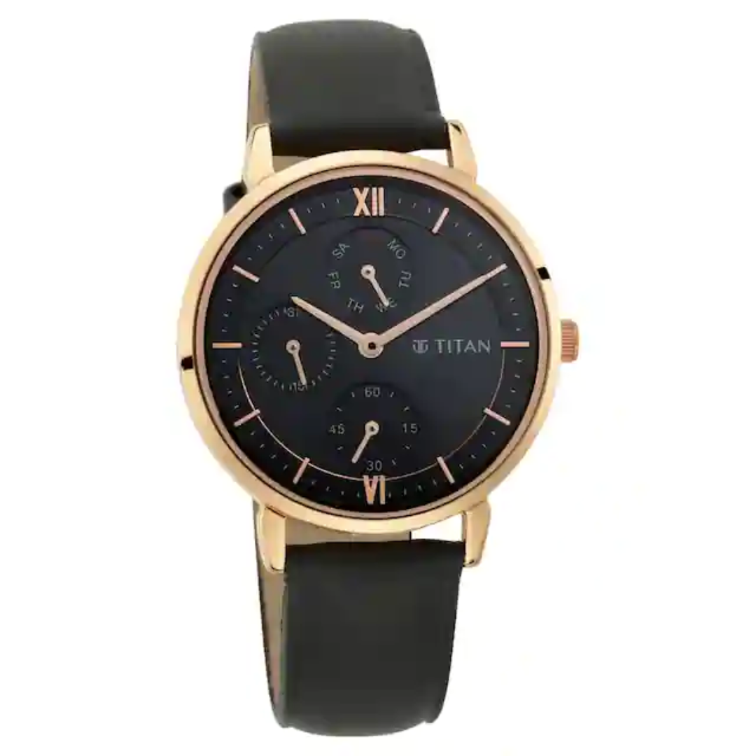 Titan Workwear Watch with Black Dial Leather Strap 2652WL01 - KRISHNA WATCH COMPANY
