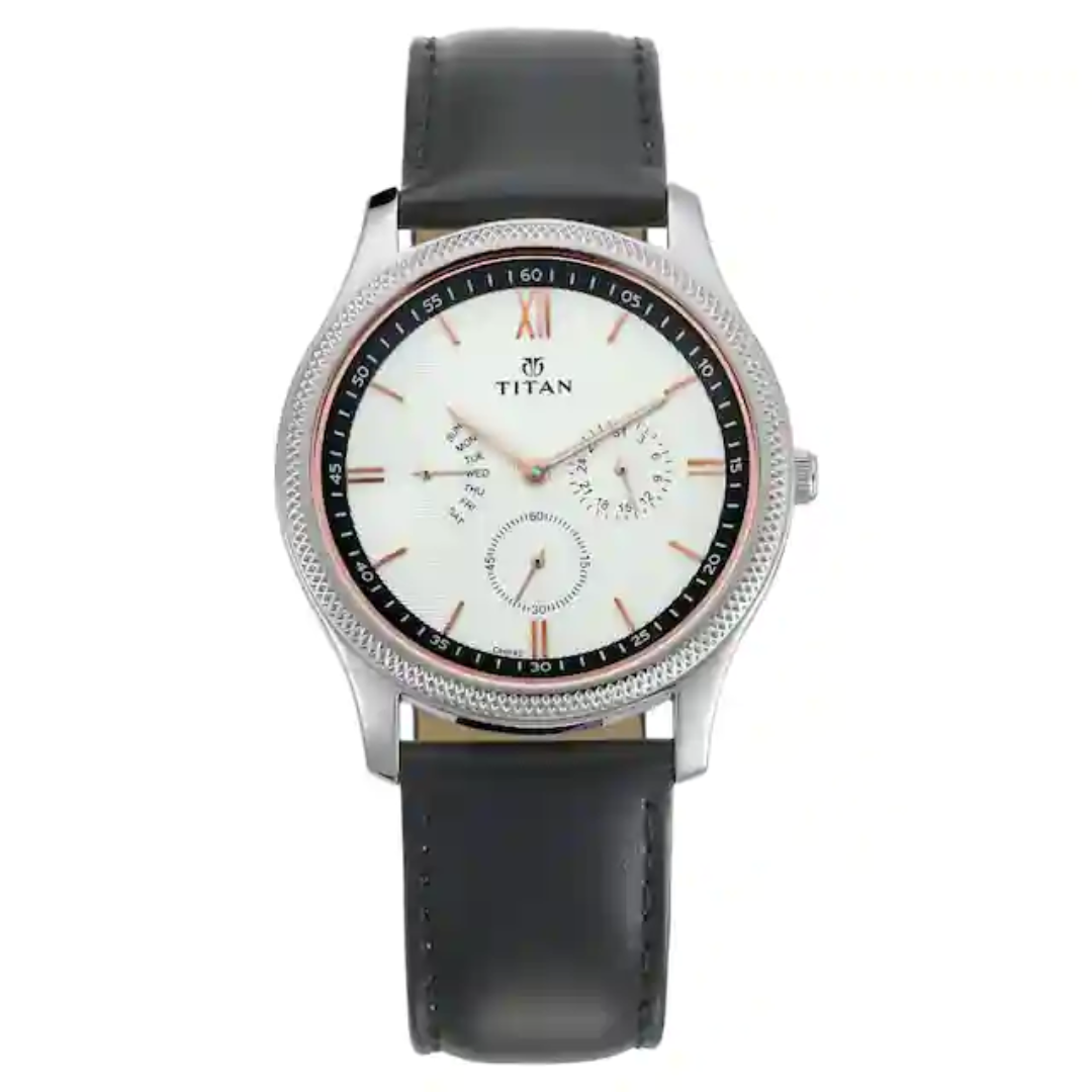 Titan Retrograde White Dial Leather Strap Watch NN1768SL02 - KRISHNA WATCH COMPANY