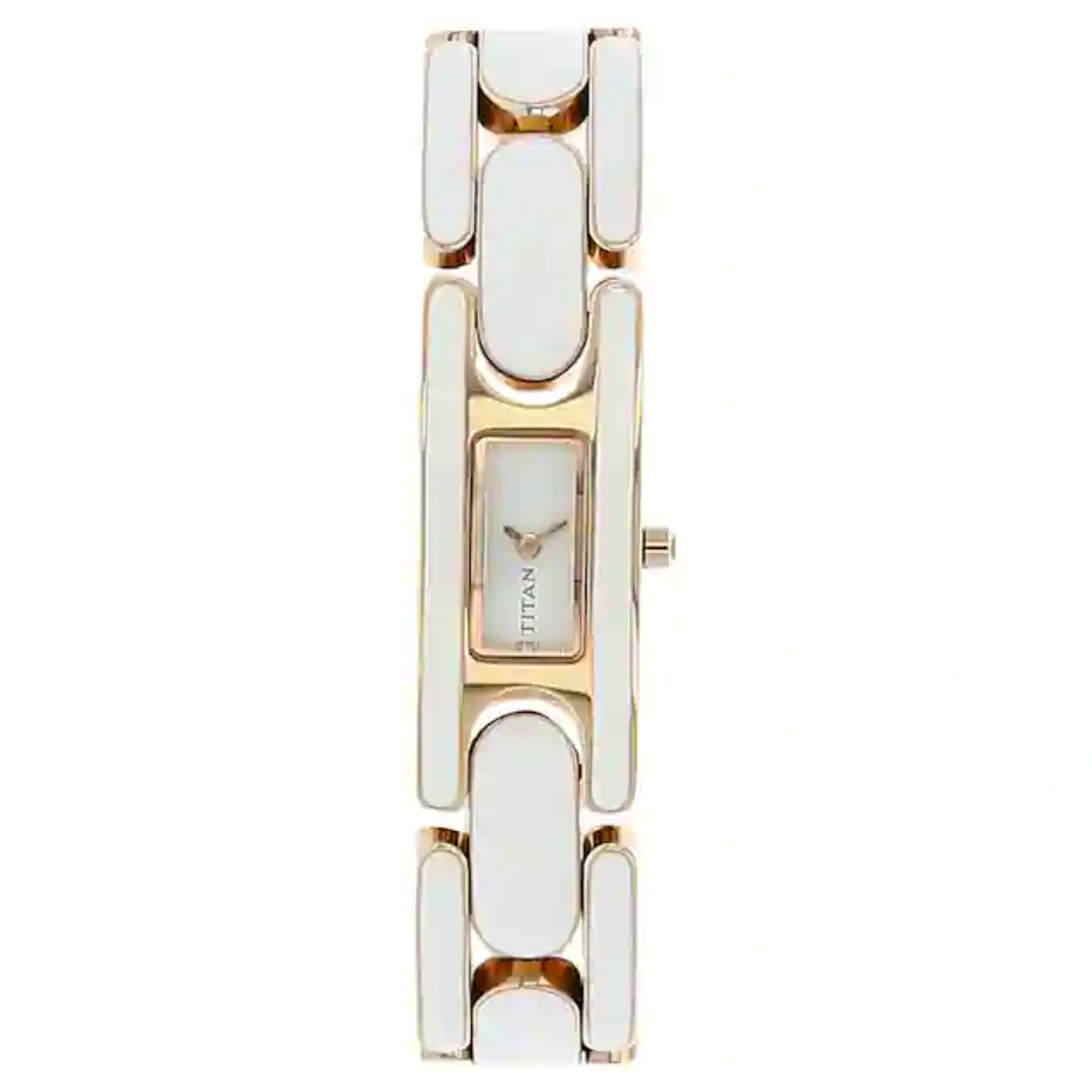 Titan White Dial Rose Gold Metal Strap Watch NK9721WM03 (DF653) - KRISHNA WATCH COMPANY