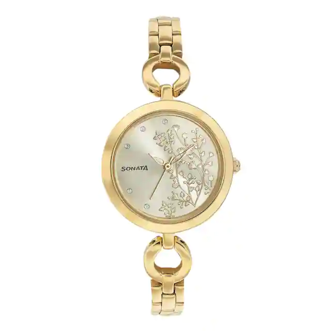 Sonata Champagne Dial Stainless Steel Strap Watch NR8147YM03 - KRISHNA WATCH COMPANY
