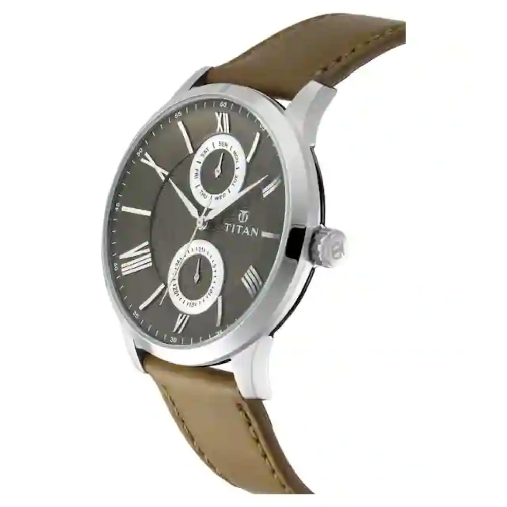 Titan On Trend Olive Green Dial Leather Strap Watch 90100SL03 (DJ772) - KRISHNA WATCH COMPANY