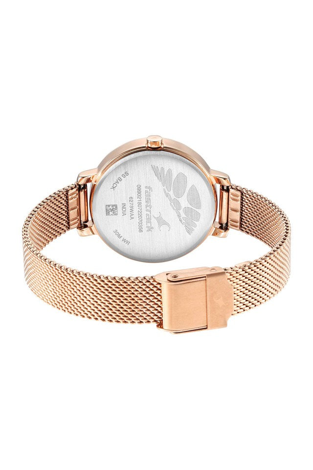 Fastrack Younique Rose Gold Dial Stainless Steel Strap Watch 6278WM01